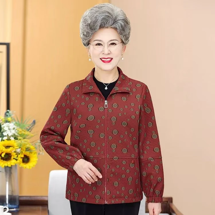 中老年妈妈装春秋季新款老太太短款衣服翻领夹克