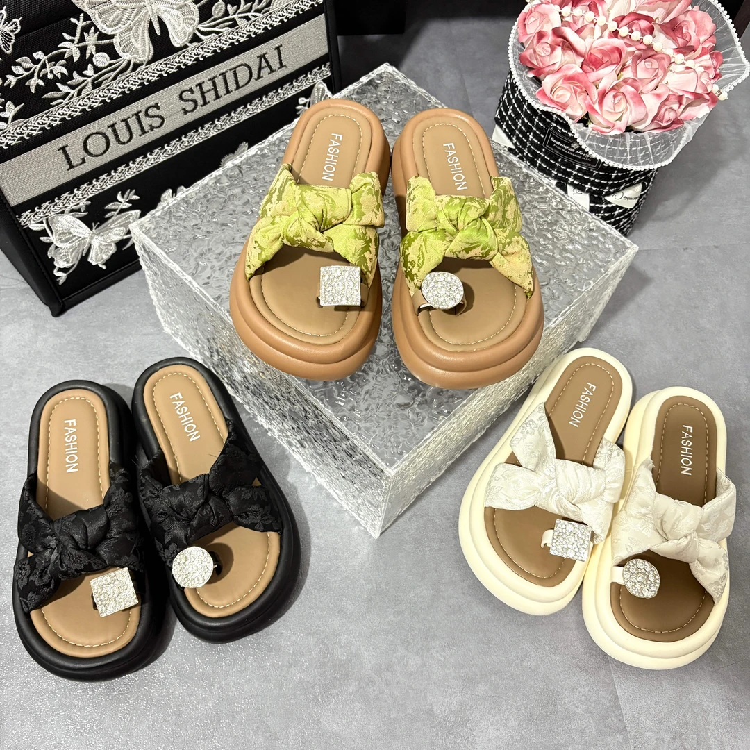 2025新款百搭休闲国风厚底拖鞋夏季外穿配裙子时尚松糕夹脚凉拖女