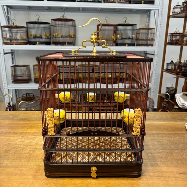 收藏级大叶紫檀精品鸟笼中号长宽26高度30精品手工制作精品红木款