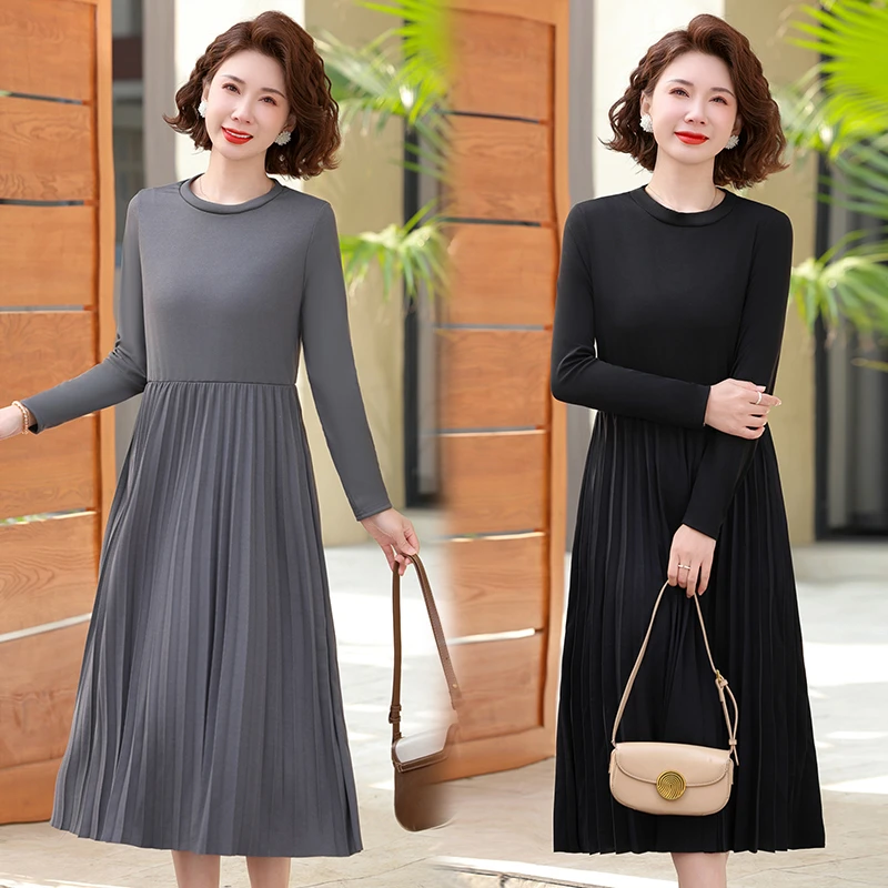 XL-5XL 2025年春装妈妈连衣裙单穿内搭时尚中老年女裙子aa5763