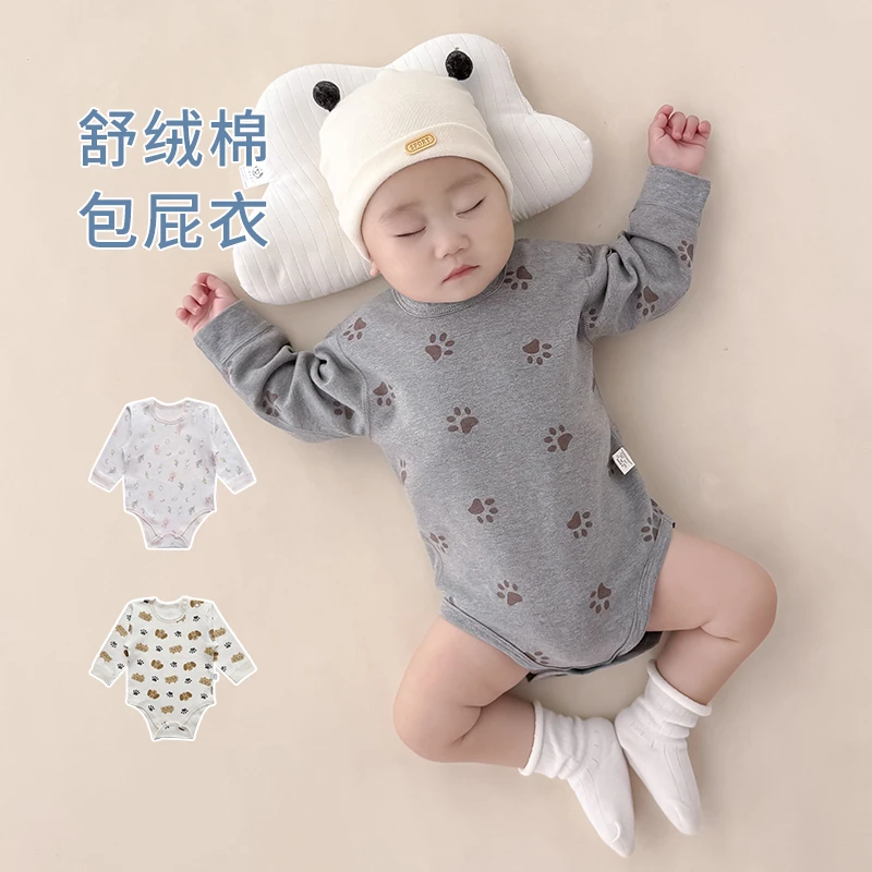 婴儿包屁衣春秋冬季婴幼儿加厚纯棉打底内衣男女宝宝三角哈衣爬服