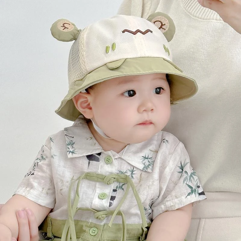 婴幼儿薄款夏季宽檐遮阳渔夫帽男女宝宝网眼透气可爱超萌太阳帽潮
