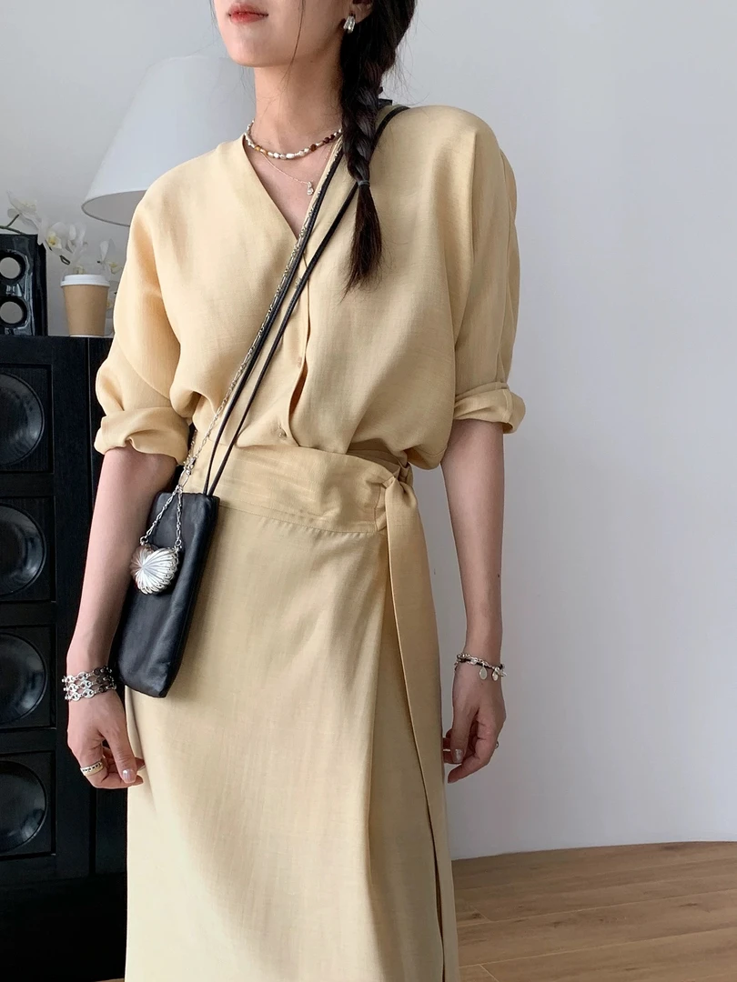 INS风老钱风法式时尚套装短袖时尚泡泡袖女装气质小个子轻熟