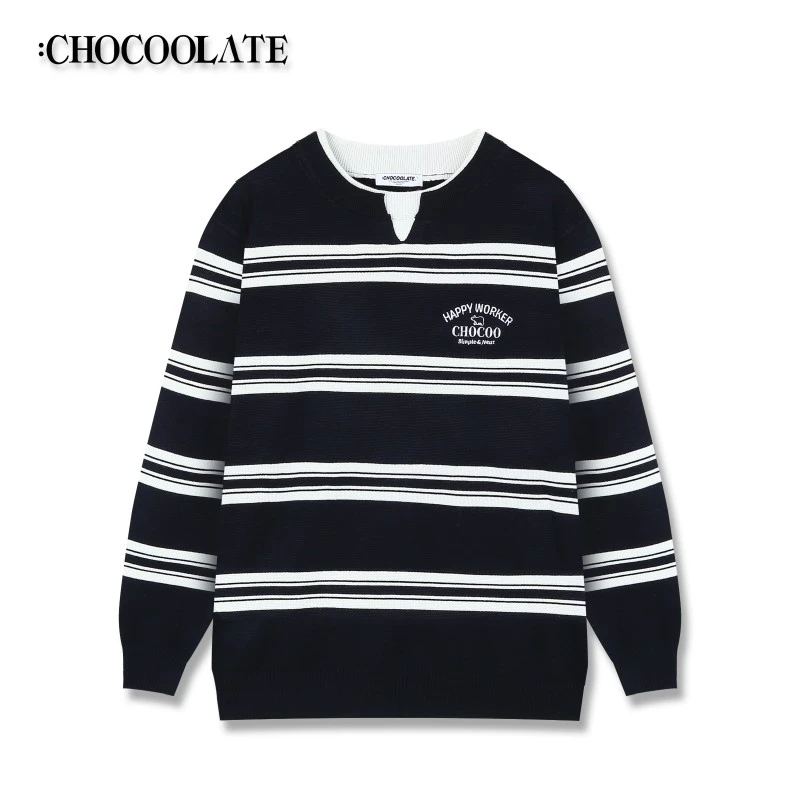 it：CHOCOOLATE撞色双层领刺绣圆领保暖毛衣针织6163-1310316【DB】