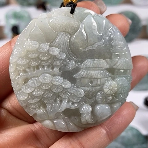 翡翠颈饰未镶嵌山水牌福利