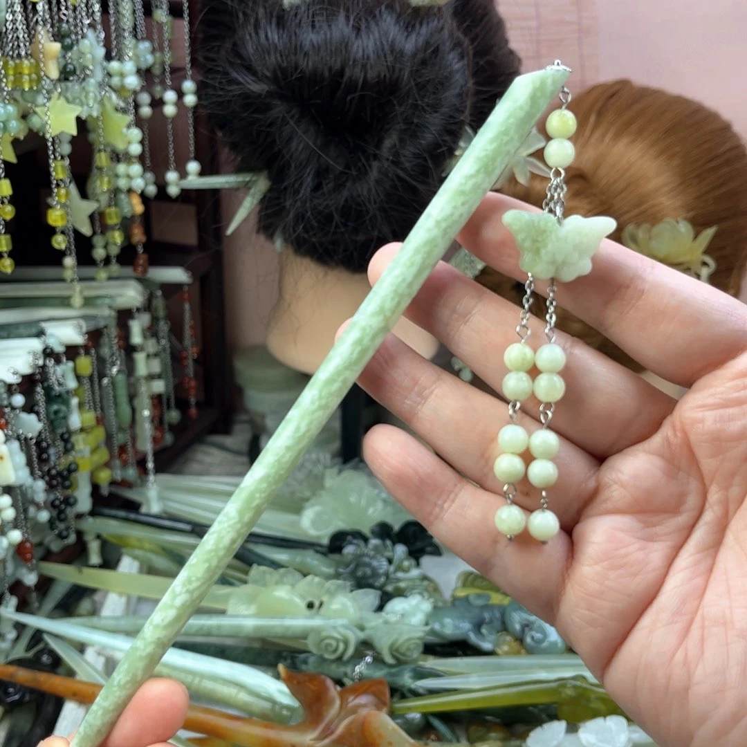 蛇纹石玉发饰未镶嵌19.5厘米左右