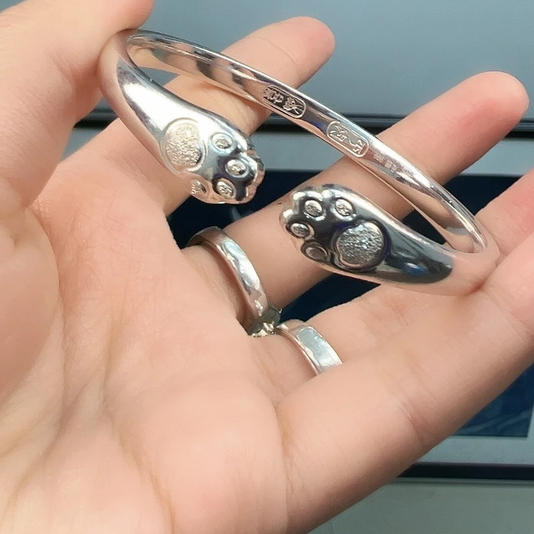 无足银猫爪抓钱手镯