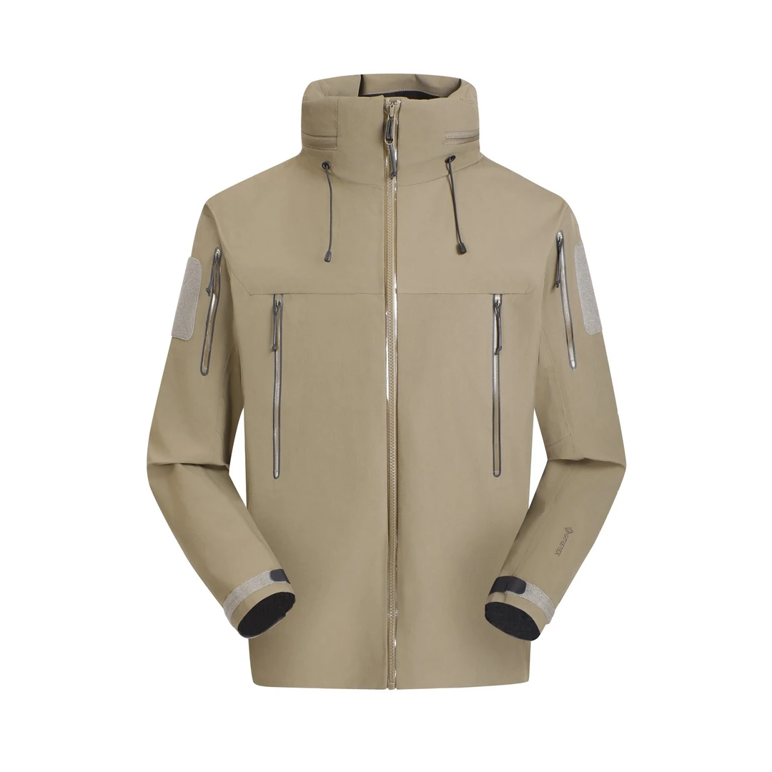 军冲光板户外冲锋衣尼龙全溢胶防风防水登山服