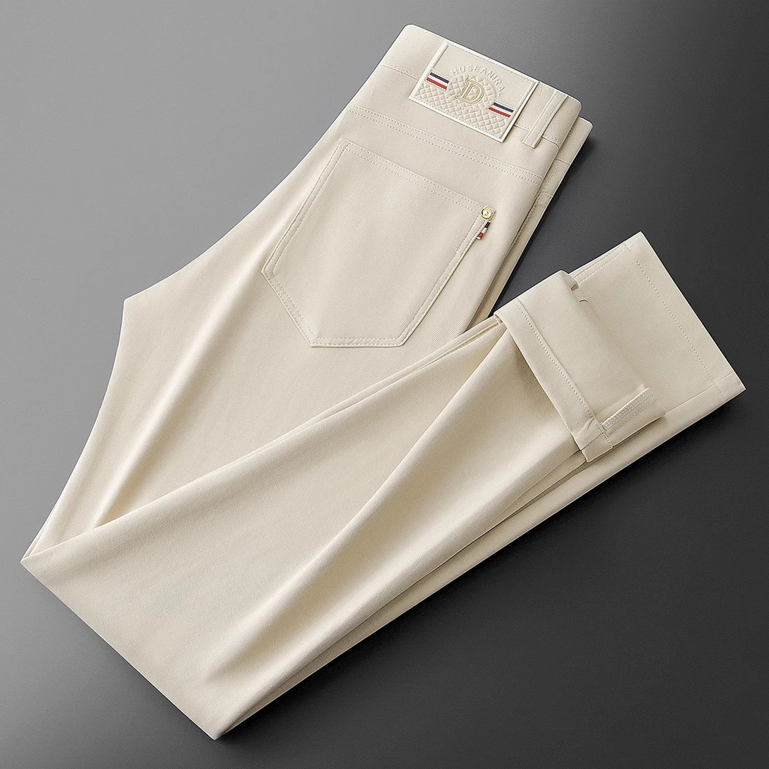 夏季高端冰丝潮牌商务百搭通勤裤透气薄款男士修身小直筒休闲裤男