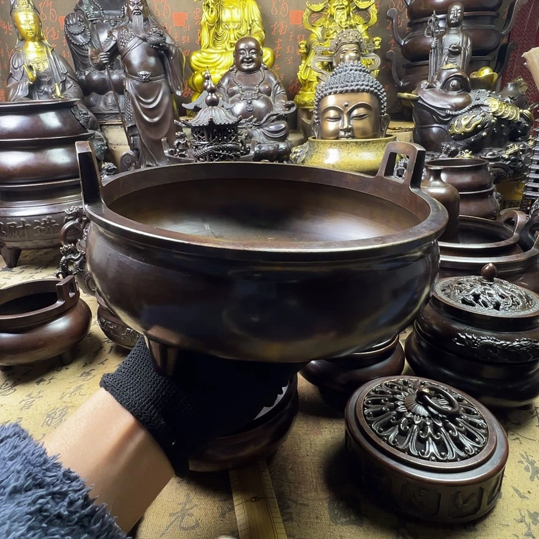 20公分口径冲天耳炉铜香炉供香炉聚宝盆