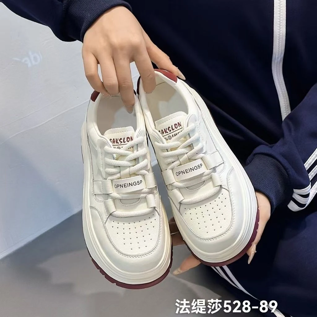 法缇莎真皮超轻软底厚底板鞋春季经典小白鞋系带春季运动