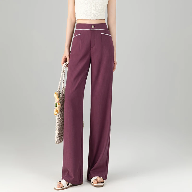 念吾休闲直筒裤女2025新款夏日多巴胺垂坠感轻奢蕾丝花边阔腿长裤