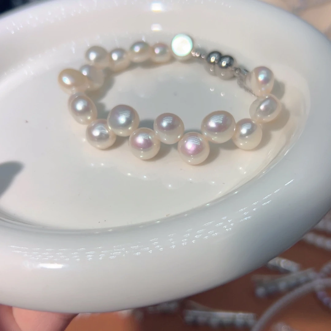 淡水珍珠钛钢9MM花瓣天然珍珠极光