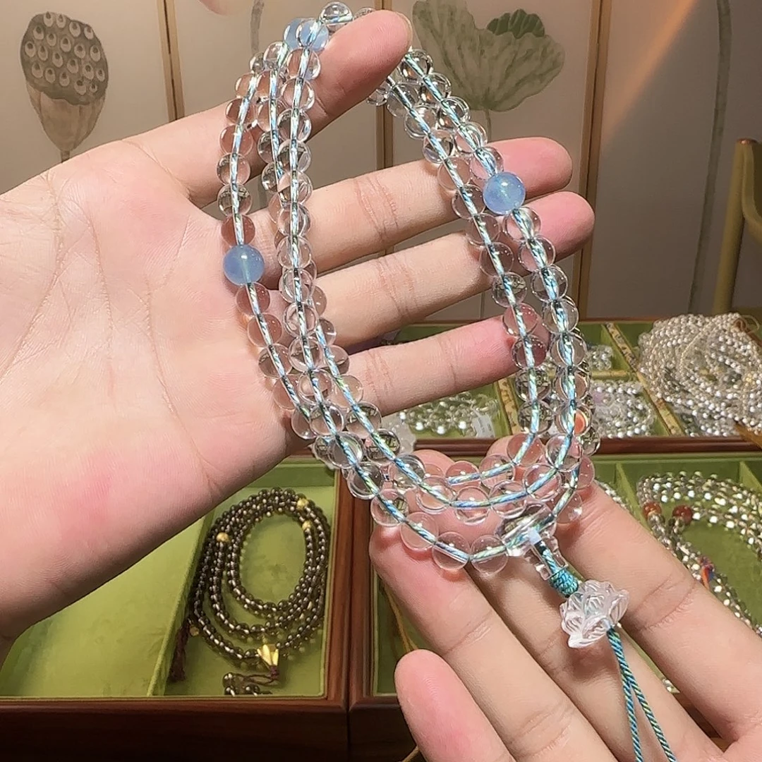 程***细未镶嵌手链水晶白水晶108