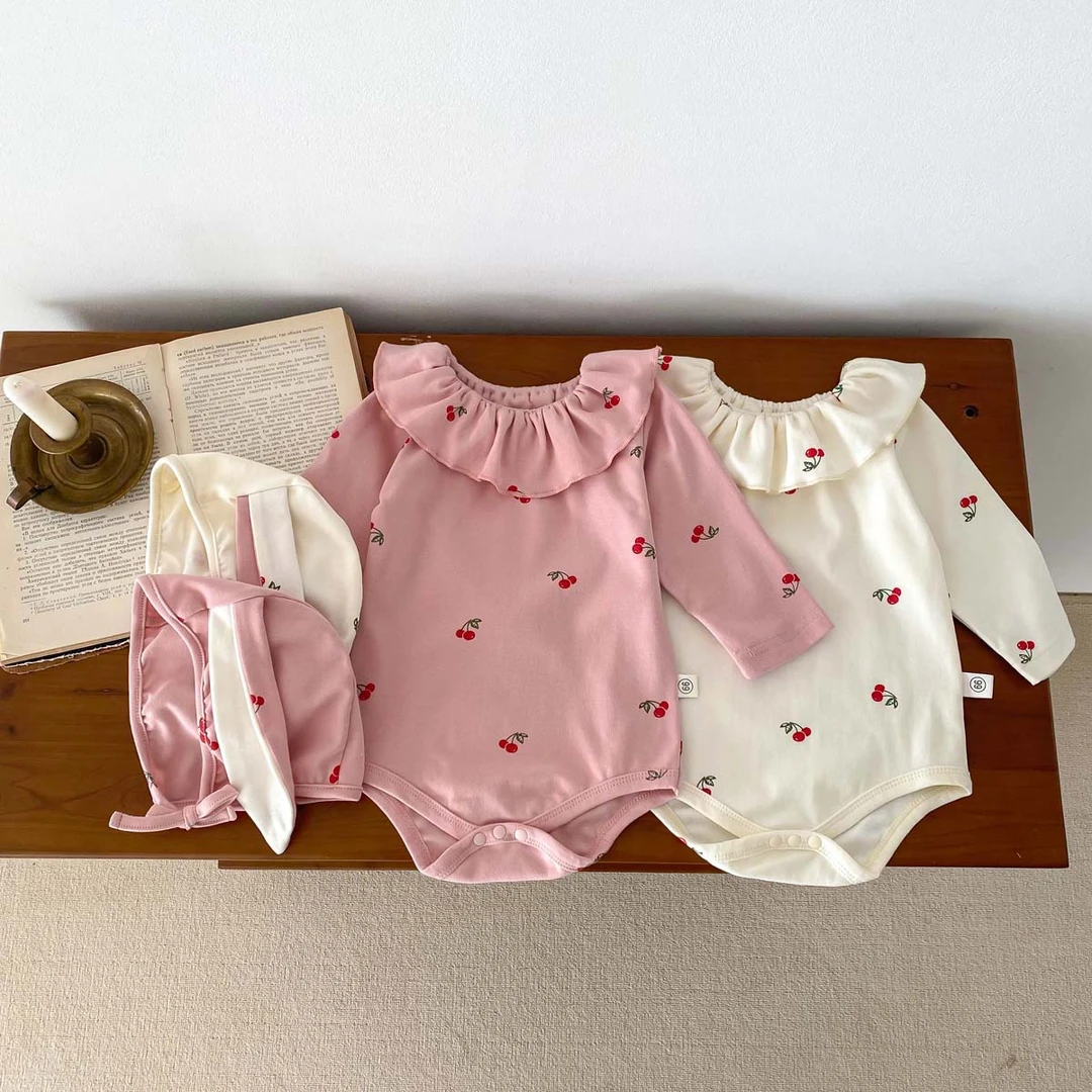 童泰【断码】2024婴儿秋季可爱女宝宝长袖荷叶领樱花印花哈衣