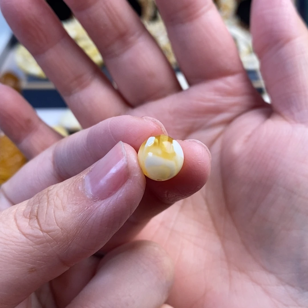 蜜蜡未镶嵌裸石金瓷白溶洞圆珠单珠10