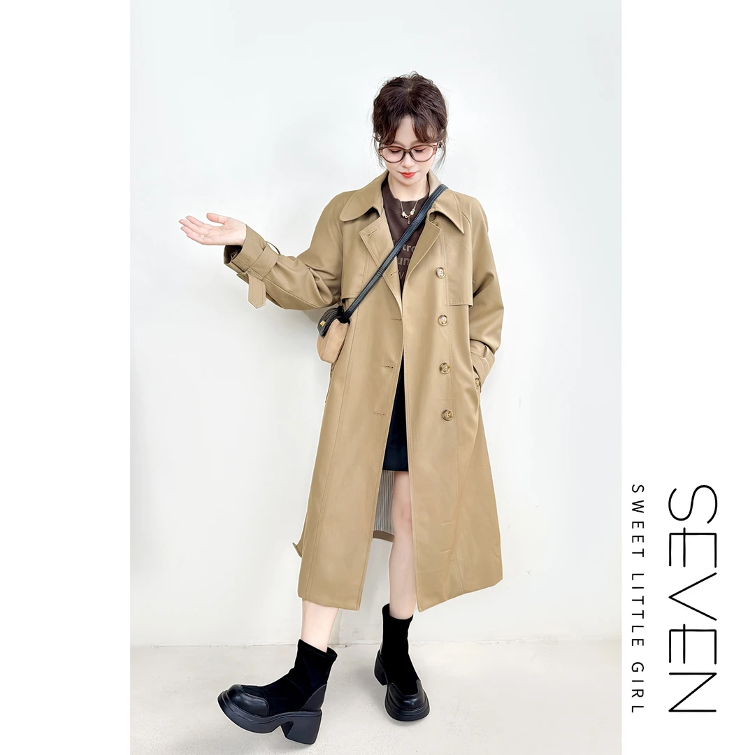 ⑧七七146小个子卡其色复古中长款收腰风衣外套女士早秋新款小美说