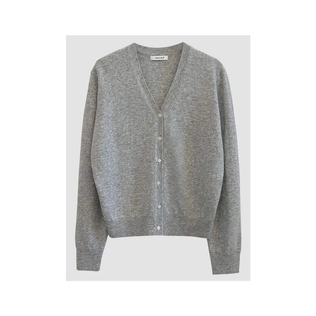 漫步小衫 春季休闲百搭简约100绵羊毛纯色v领柔软亲肤长袖针织衫