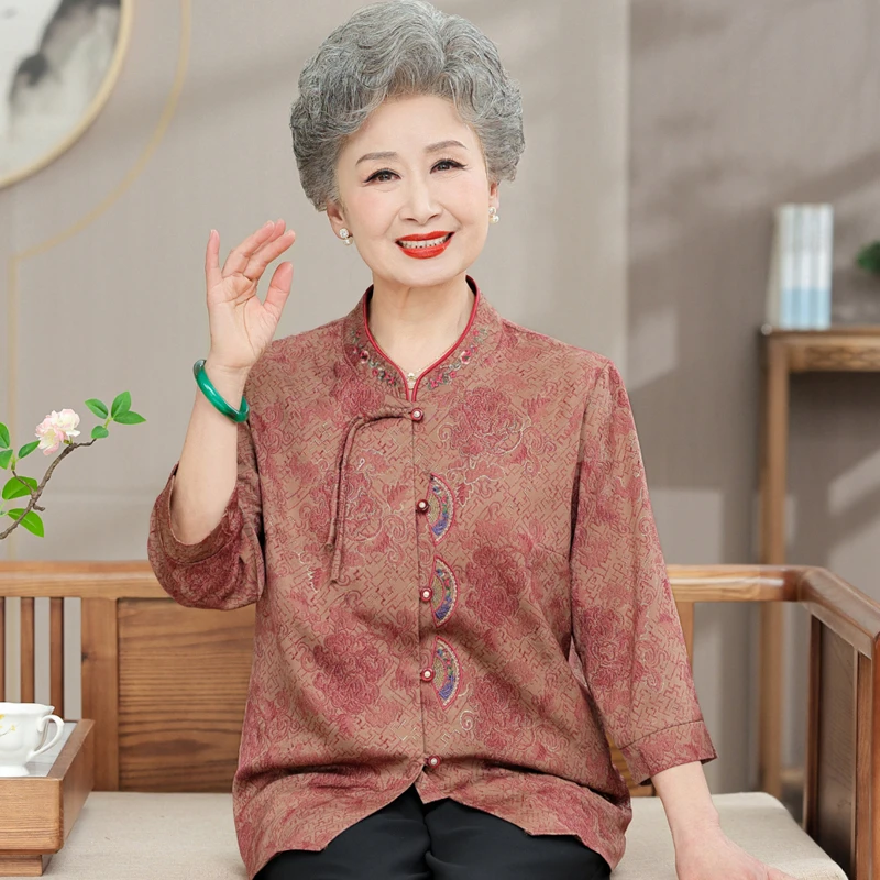中老年女装夏装衬衫妈妈装夏季新款衬衣新中式国风奶奶装薄开衫