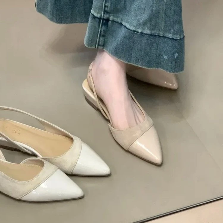 法式气质拼接绒面包头凉鞋2025夏季晚晚风后绊带时装女鞋