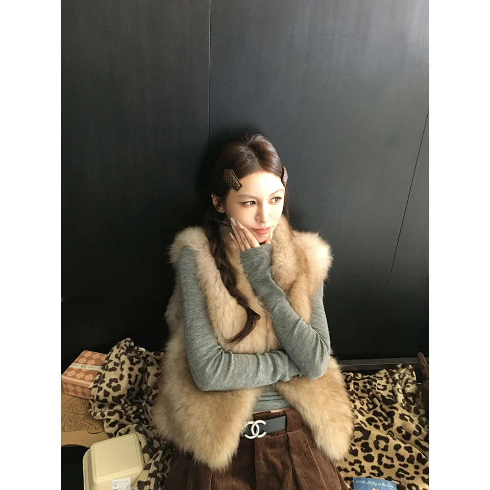 人造皮草 2025秋冬宽松显瘦仿狐狸毛马甲女百搭休闲保暖毛绒背心