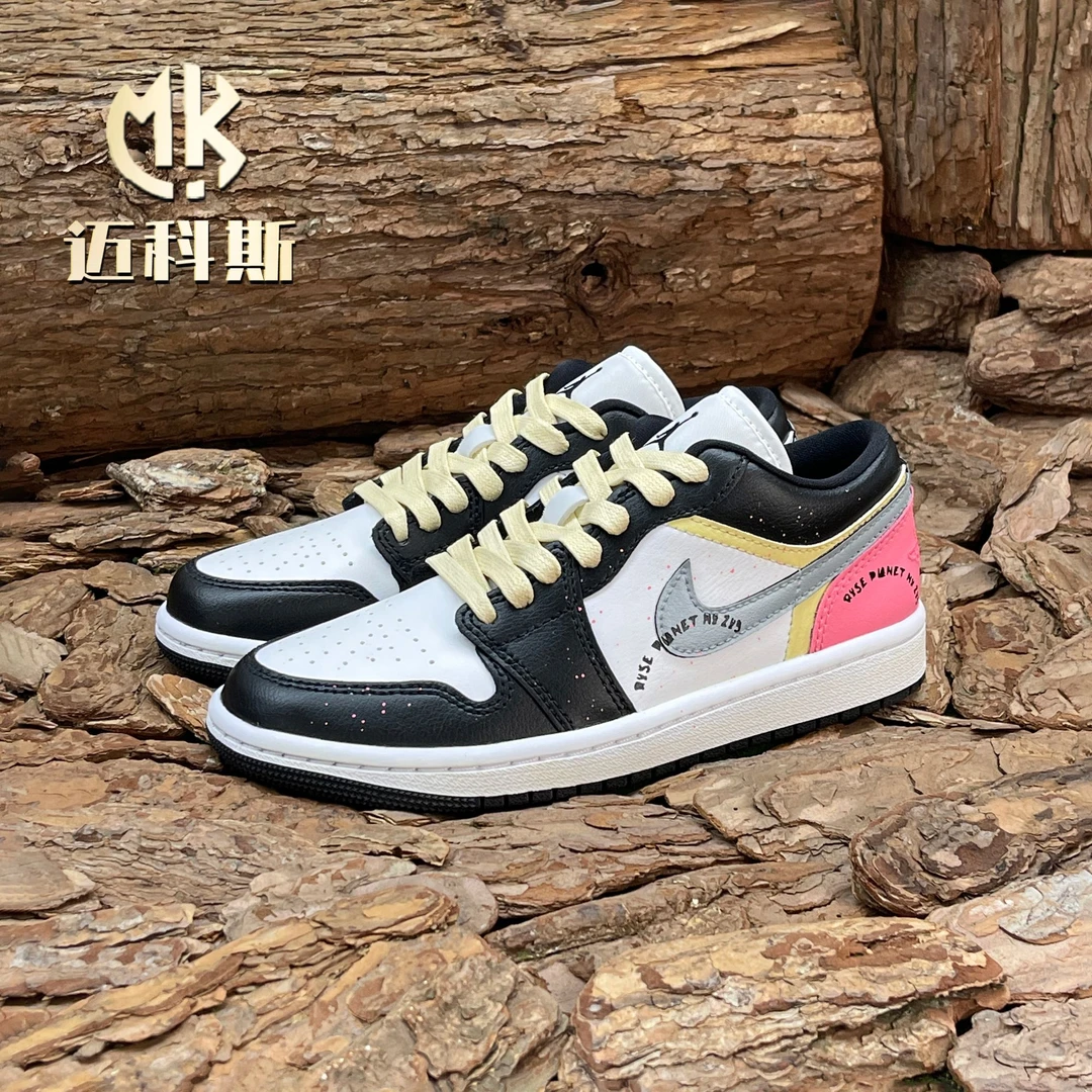 AirJordan1AJ1定制款黑粉熊猫Y2K千禧风泼墨线条低帮休闲板鞋