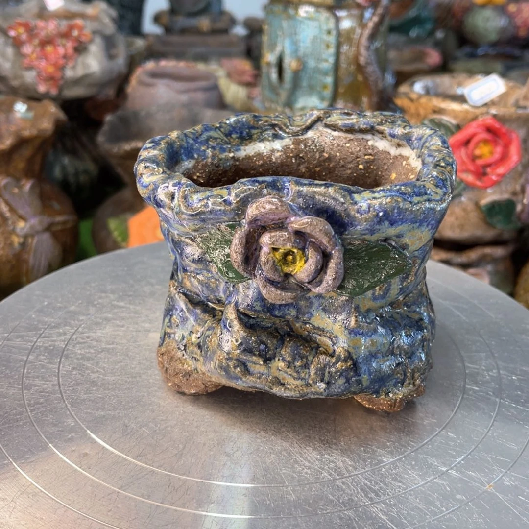 红陶粗砂陶手工花盆