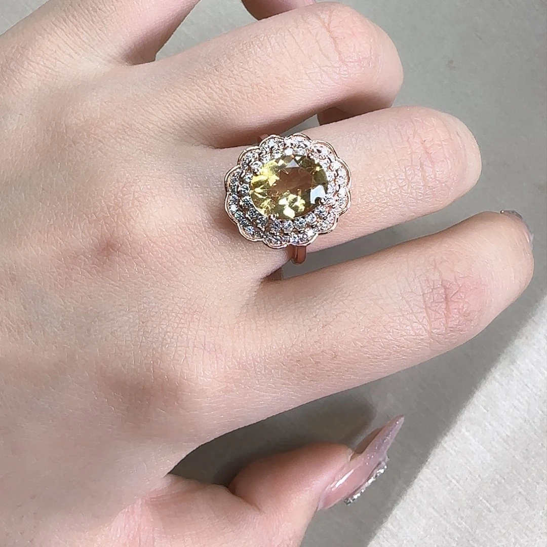 黄晶戒指银S925镶嵌太阳花款式