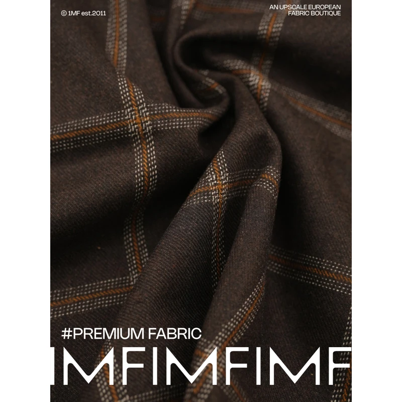 秋日经典棕色格纹羊毛交织大衣面料幅宽150CM秋冬大衣外套面料