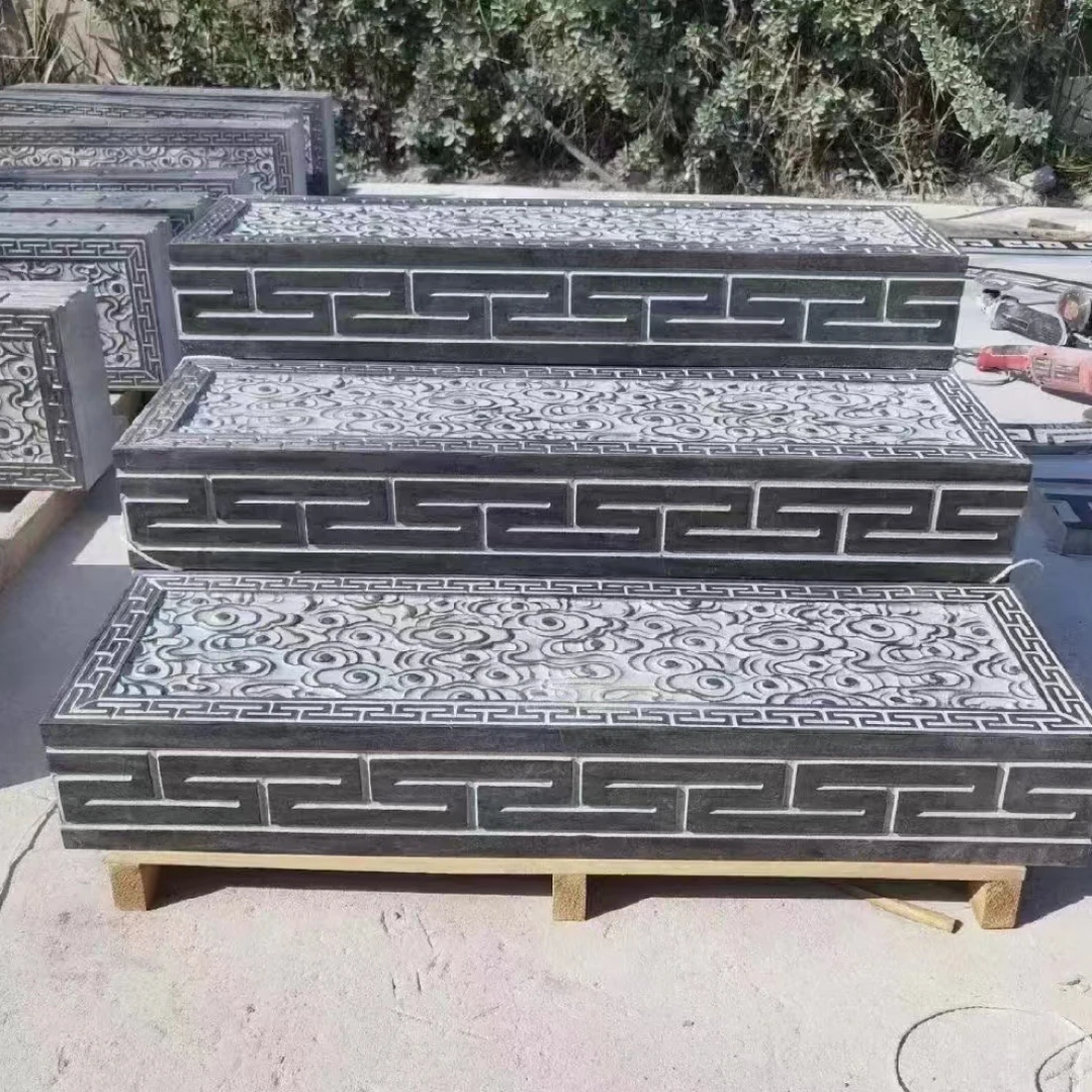 天然青石浮雕地雕用于庭院古地铺石及影壁墙背景墙
