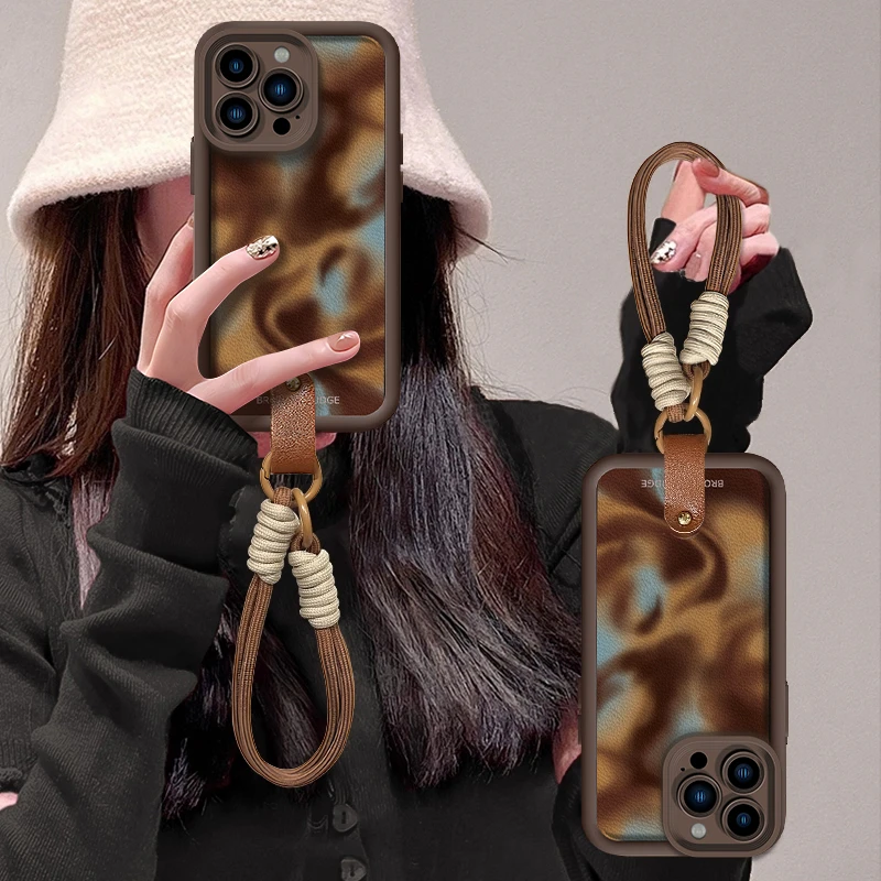 模糊晕染适用苹果16pro华为P70/OPPO/VIVO红米小米15皮纹手机壳