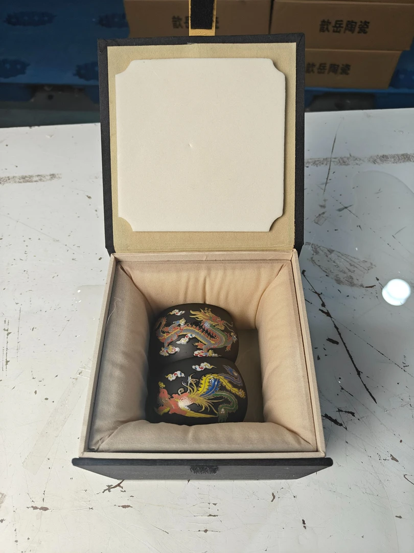 【闪购商品】遇热变色紫砂茶杯品茗杯龙凤对杯复古茶杯（不带礼盒）