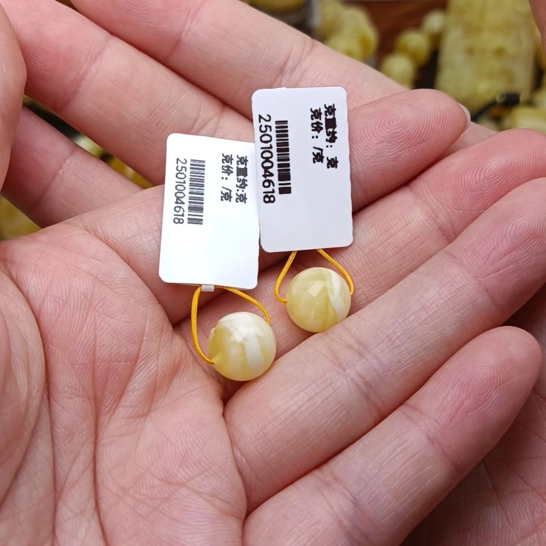 蜜蜡裸石未镶嵌K**G10圆珠对珠