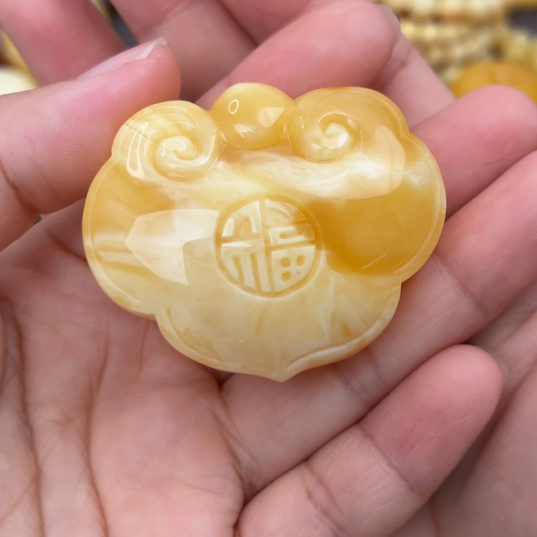 琥珀未镶嵌裸石如意锁