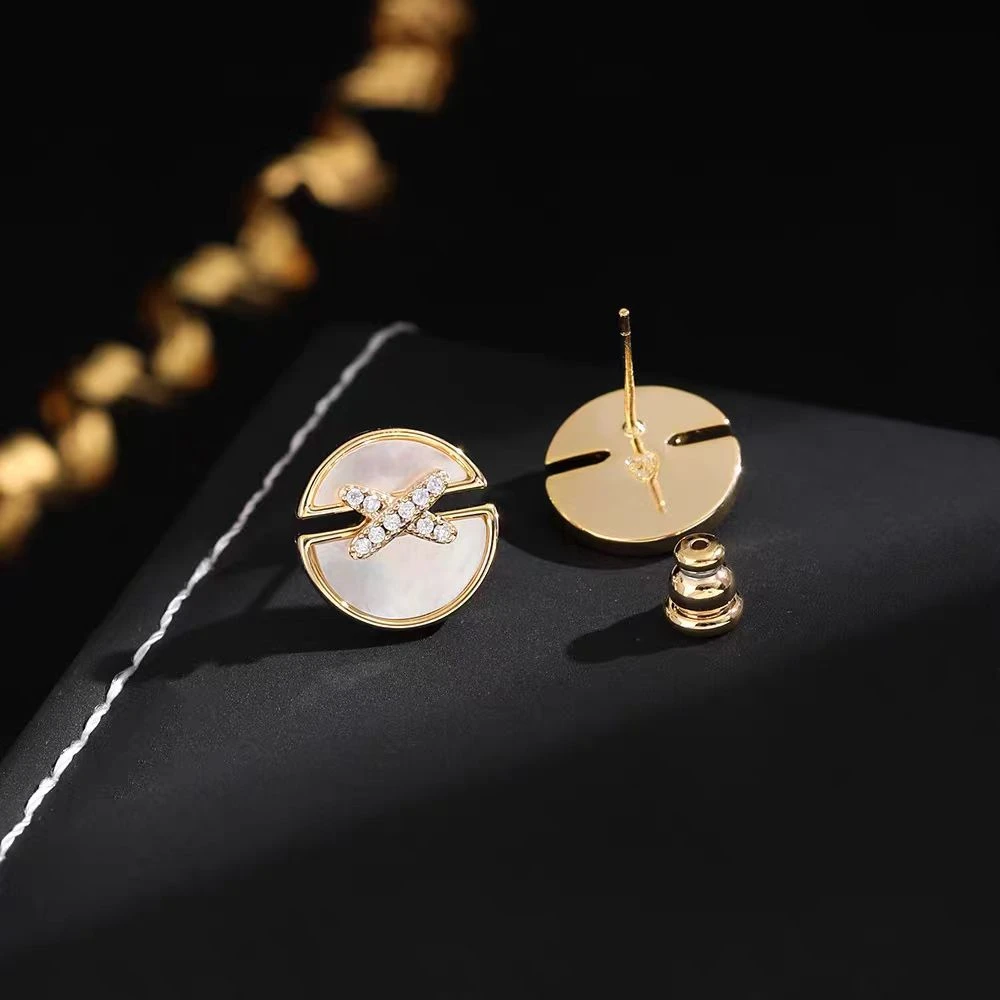 钛钢耳饰 A3137-圆盘X型耳钉气质简约时尚欧美英伦风