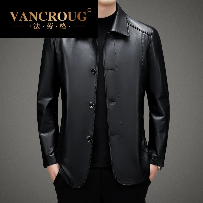 法劳格2025秋冬新款男士高档真皮皮衣休闲时尚绵羊皮翻领长袖外套