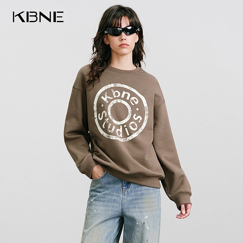 KBNE卫衣爆款2025新款秋冬美式复古宽松圆领印花套头衫慵懒风上衣