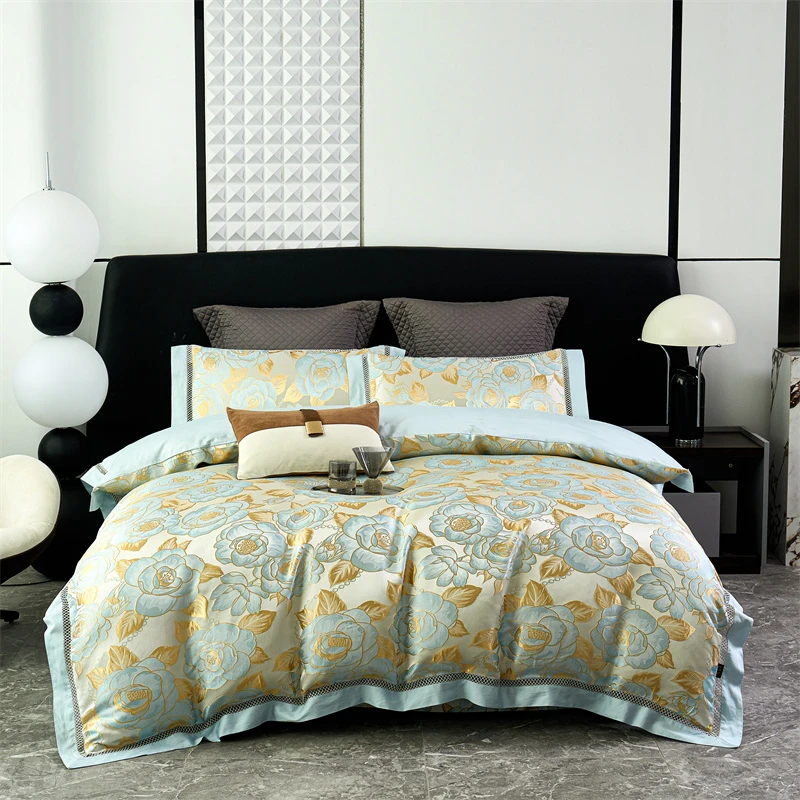 A&J玫瑰恋人-轻奢全棉贡缎提花床上四件套春夏秋冬不滑床-【M323】