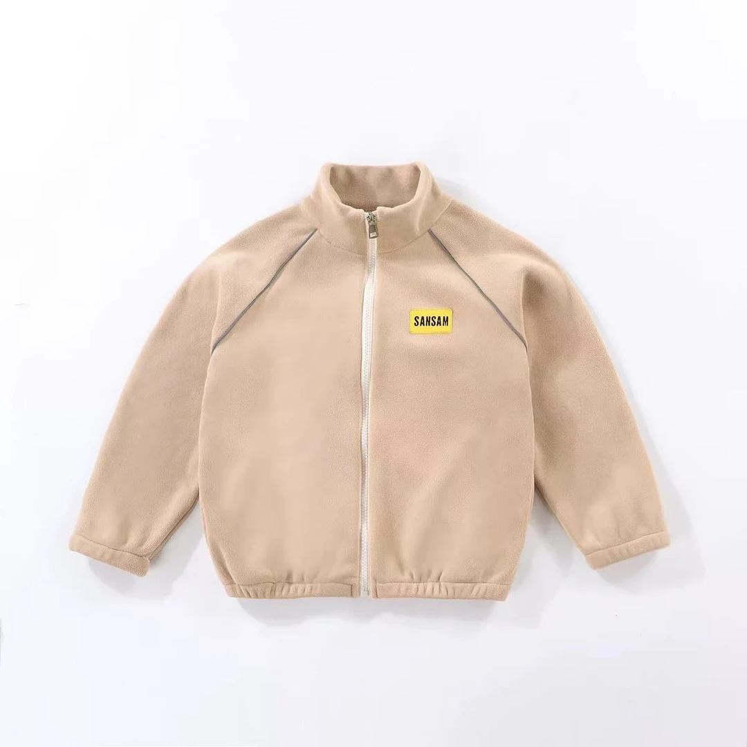 休闲男女童加厚保暖单排扣时尚普通外套春秋大童双面开衫纯色