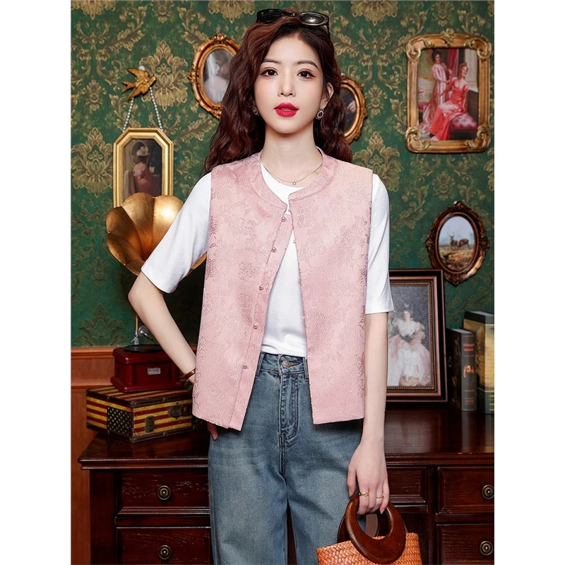 2025春装新款中式提花马甲国风宽松背心复古高级感上衣小香风马夹