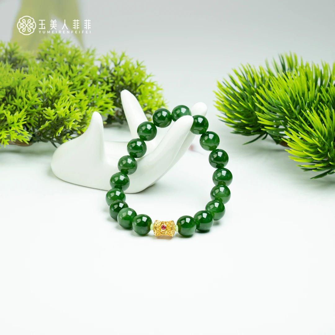 石惑珠宝/碧玉圆珠约10mm手串