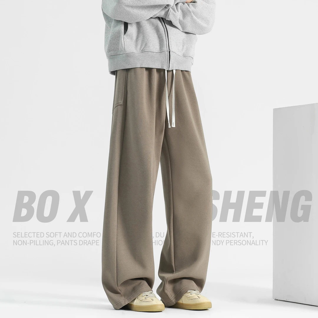 美式弯刀卫裤男春秋阔腿垂感直筒裤2025新款篮深灰色男士卫裤