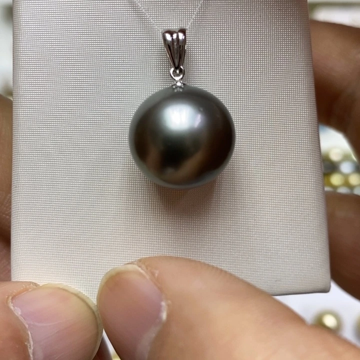海水珍珠大溪地黑珍珠吊坠18K金镶嵌