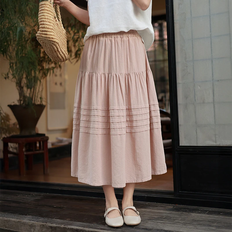 半身裙松紧下摆裙子春季新款女松紧腰粉色a字裙气质百搭女士裙子