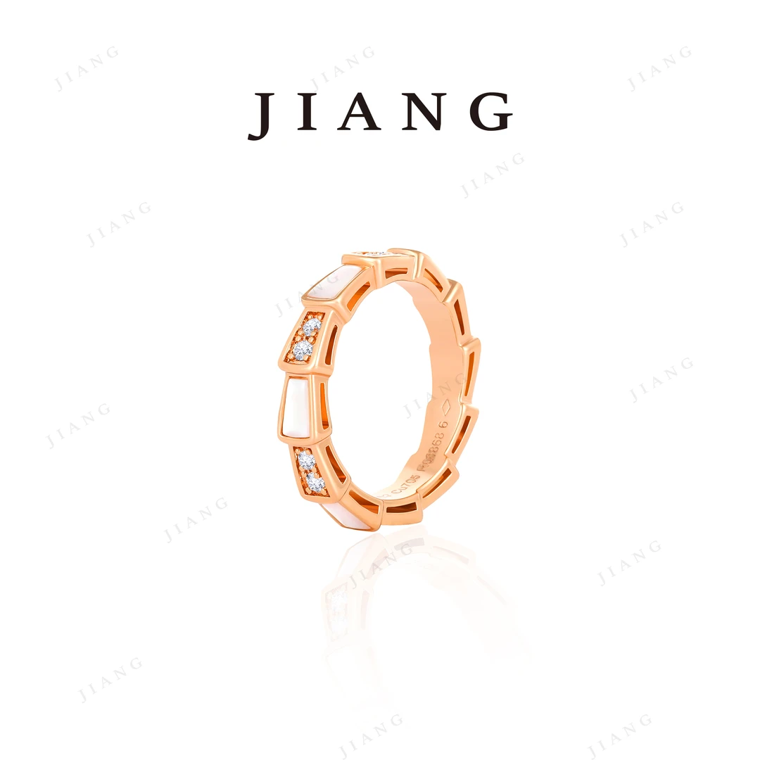 铜合金贝壳戒指 CNC精工 锆石窄版灵蛇白贝戒指  r038