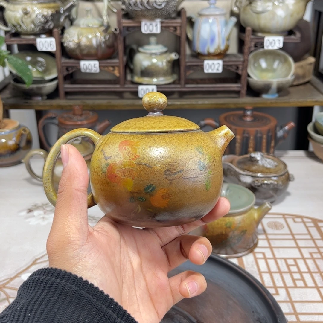 220cc白泥彩填柴烧西施壶，古法传承裸坯柴烧