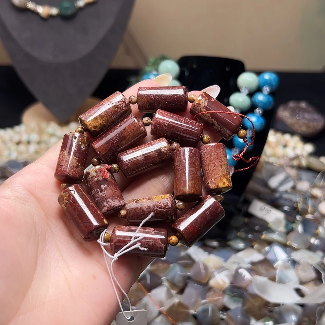 玛瑙/玉髓合金珠宝半成品d570 12*23m 黑金暴雨玛瑙一条