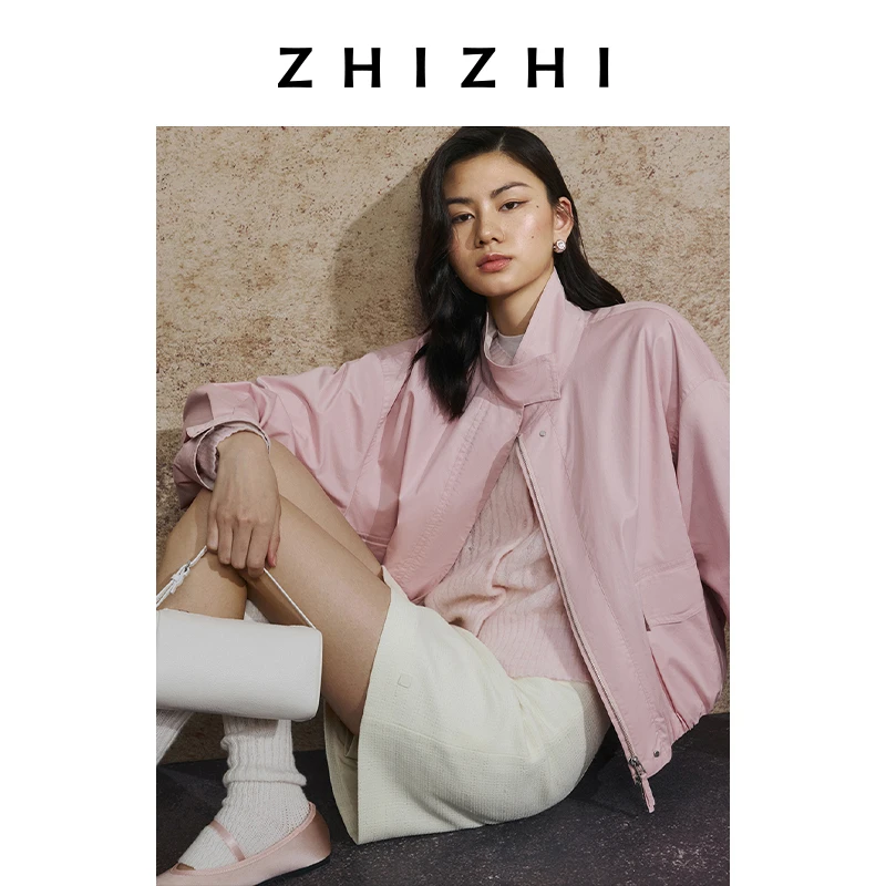 致知 蛱蝶儿 落肩立领短夹克25秋季新款宽松日常百搭ZZ2EAWJ9036