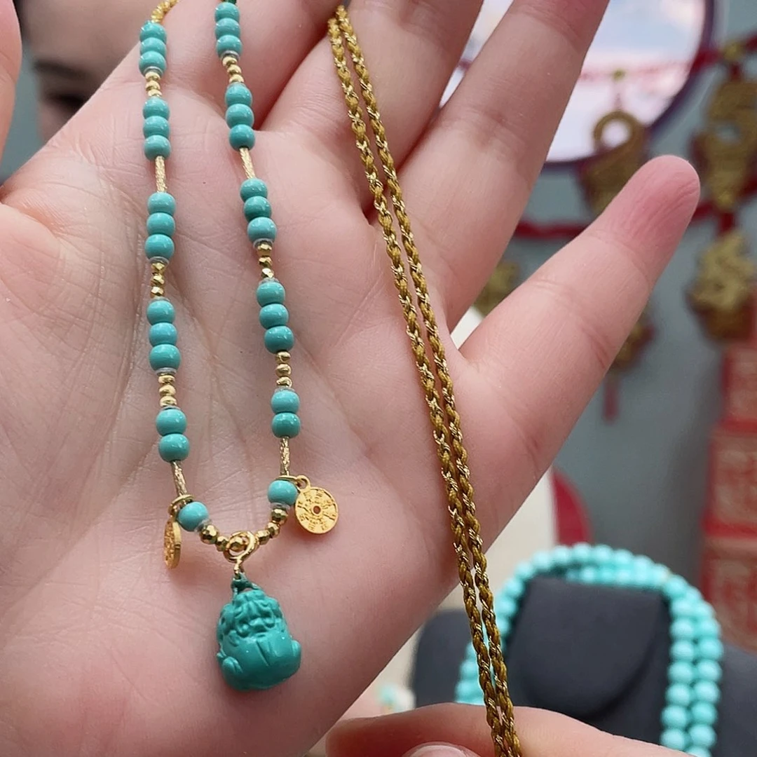 绿松石颈饰18K金镶嵌