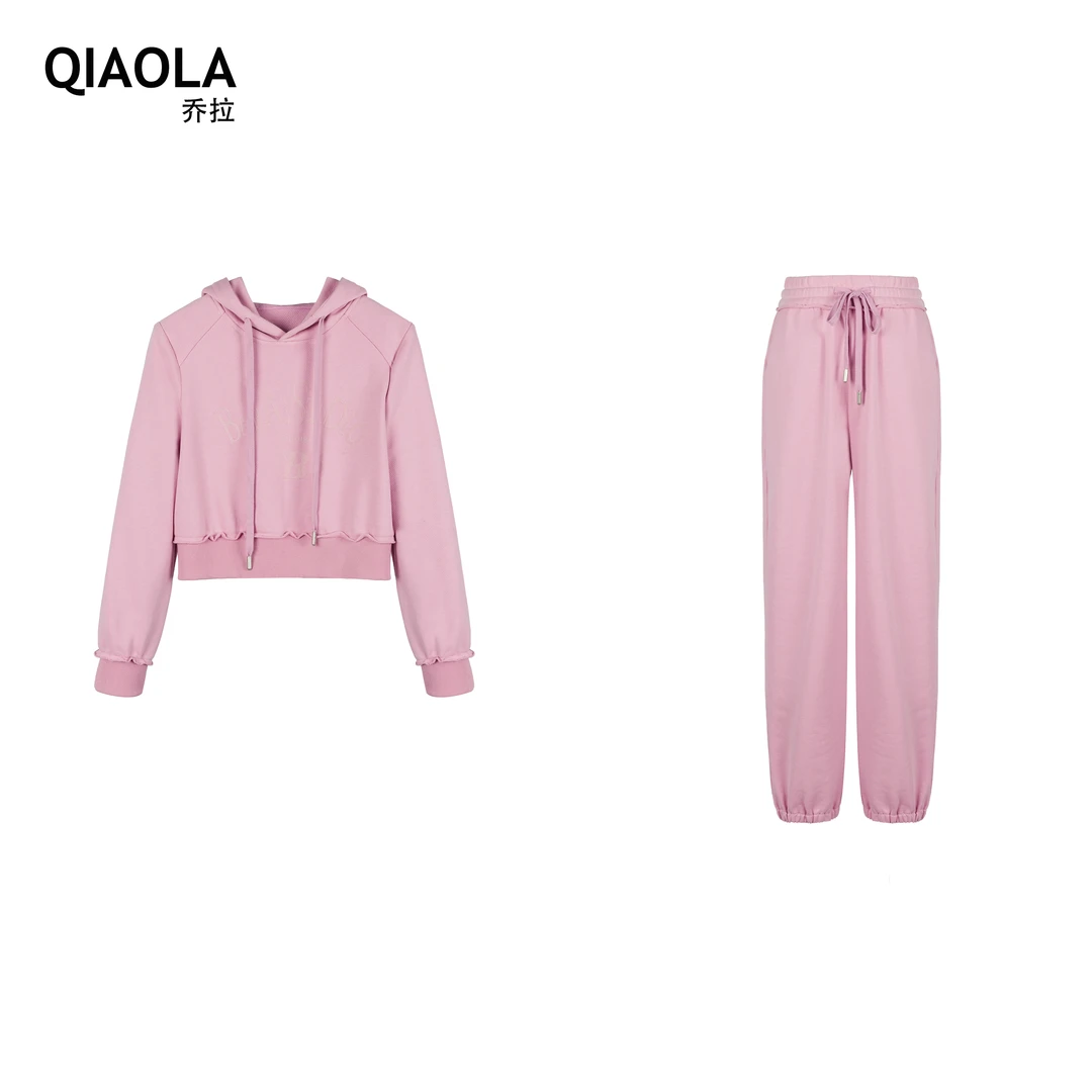 QIAOLA/乔拉【樱花日记】春秋抽绳绑带螺纹袖口休闲街头时尚套装